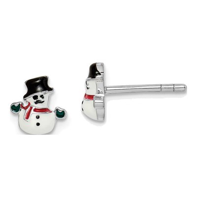 Sterling Silver Girls' Enamel Snowman Stud Earrings