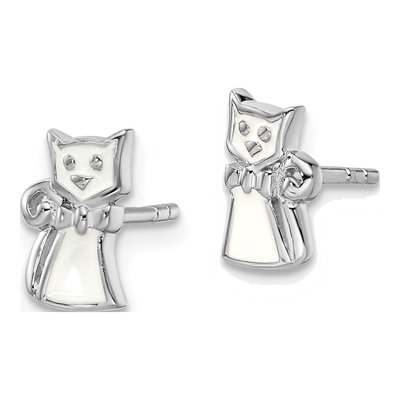 Sterling Silver Girls' Enamel Cat Stud Earrings – view 3