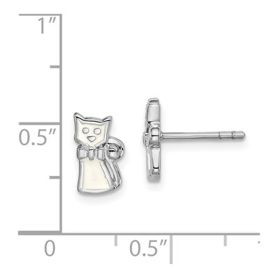 Sterling Silver Girls' Enamel Cat Stud Earrings – view 5