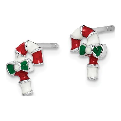 Sterling Silver Girls' Candy Cane Stud Earrings – view 3