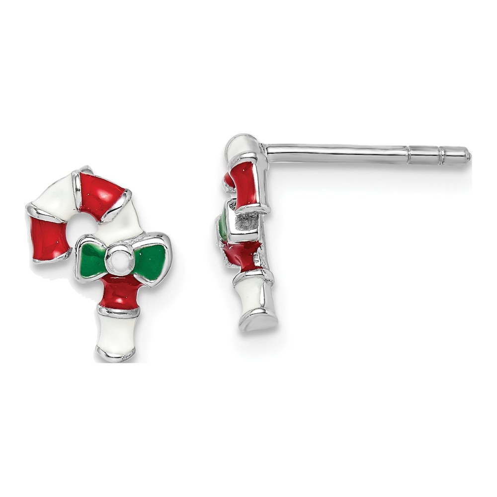 Girls' Sterling Silver Candy Cane Post Earrings