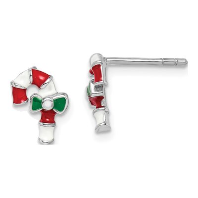 Sterling Silver Girls' Candy Cane Stud Earrings