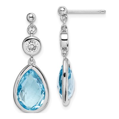 Sterling Silver Sky Blue Topaz & White Topaz Dangle Earrings