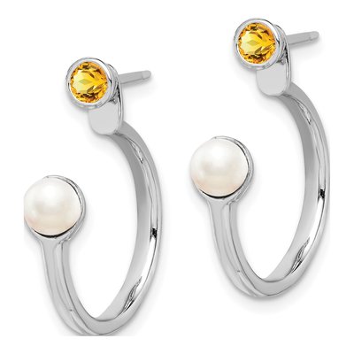 Sterling Silver 22mm Freshwater Cultured Pearl & Citrine Front-Back Hoop Earrings – view 2