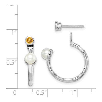 Sterling Silver 22mm Freshwater Cultured Pearl & Citrine Front-Back Hoop Earrings – view 4