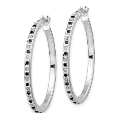 Sterling Silver 35mm Diamond Hoop Earrings – view 3