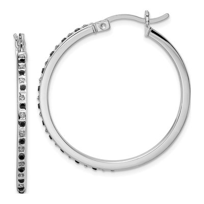 Sterling Silver 35mm Diamond Hoop Earrings