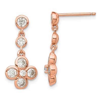 Rose Gold-Plated Sterling Silver CZ Dangle Earrings