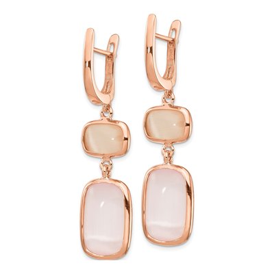 Rose Gold-Plated Sterling Silver Pink Cat's Eye Dangle Earrings – view 2