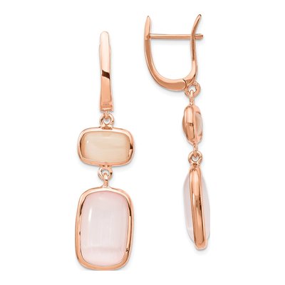 Rose Gold-Plated Sterling Silver Pink Cat's Eye Dangle Earrings