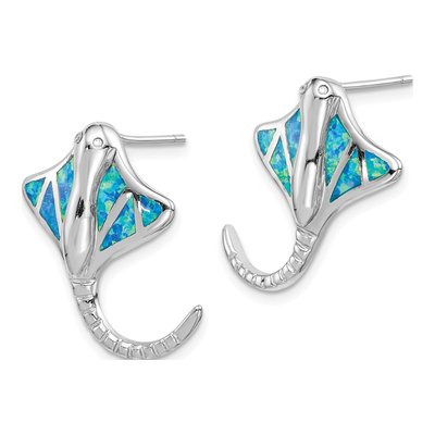Sterling Silver Lab-Created Opal Stingray Stud Earrings – view 3