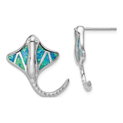 Sterling Silver Lab-Created Opal Stingray Stud Earrings