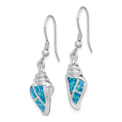 Sterling Silver Lab-Created Opal Seashell Dangle Earrings – view 3