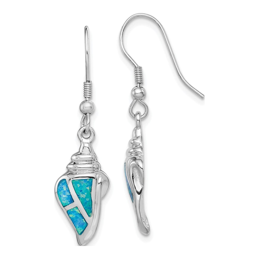 Sterling Silver Lab-Created Opal Seashell Dangle Earrings