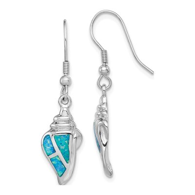Sterling Silver Lab-Created Opal Seashell Dangle Earrings