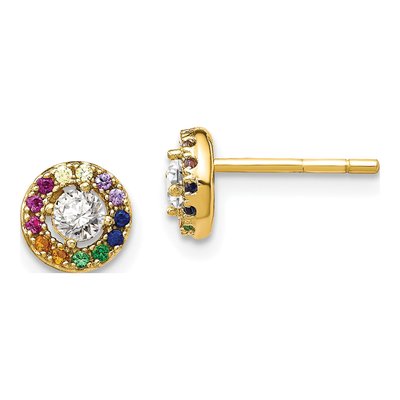 Gold-Plated Sterling Silver Round CZ Circle Stud Earrings