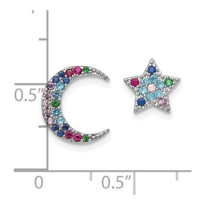 Sterling Silver Round CZ Moon Star Button Stud Earrings – view 5