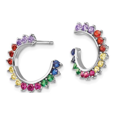 Sterling Silver 15mm CZ Multi Open Hoop Earrings – view 3