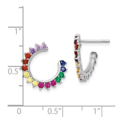 Sterling Silver 15mm CZ Multi Open Hoop Earrings – view 5