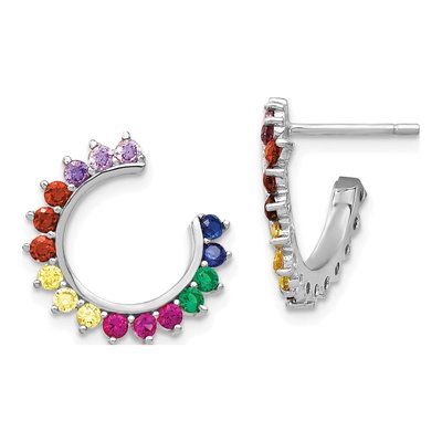 Sterling Silver 15mm CZ Multi Open Hoop Earrings