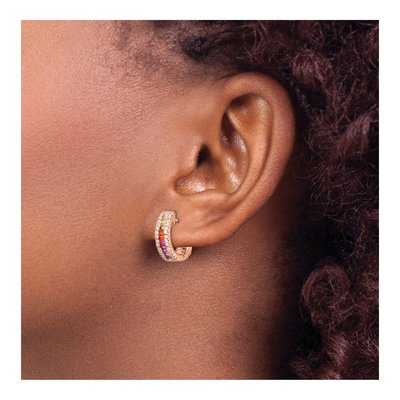 Rose Gold-Plated Sterling Silver 14mm CZ Hoop Earrings – view 4
