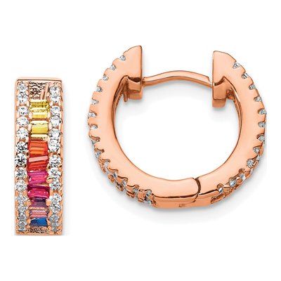 Rose Gold-Plated Sterling Silver 14mm CZ Hoop Earrings
