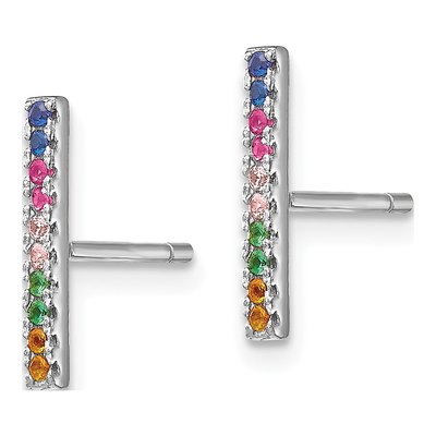 Sterling Silver Round CZ Bar Stud Earrings – view 3