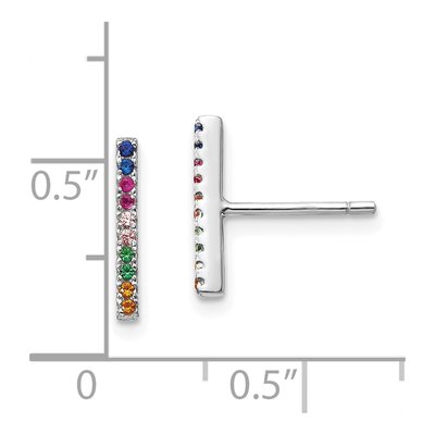 Sterling Silver Round CZ Bar Stud Earrings – view 5