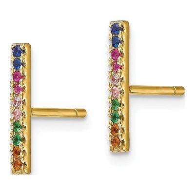 Gold-Plated Sterling Silver Round CZ Colorful Bar Stud Earrings – view 3