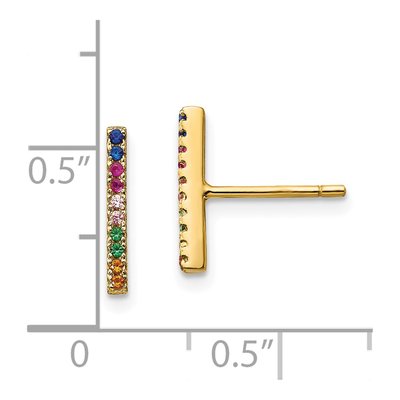 Gold-Plated Sterling Silver Round CZ Colorful Bar Stud Earrings – view 5