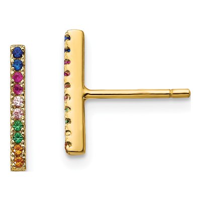 Gold-Plated Sterling Silver Round CZ Colorful Bar Stud Earrings