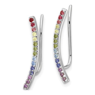 Sterling Silver CZ Multi-Color Ear Climbers Threader Earrings – view 3
