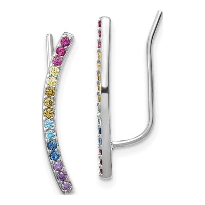 Sterling Silver CZ Multi-Color Ear Climbers Threader Earrings