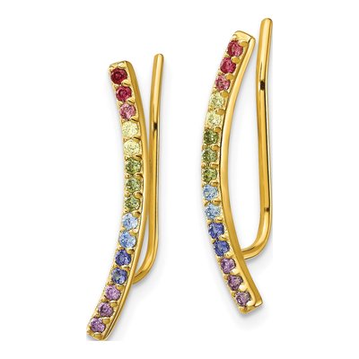 Gold-Plated Sterling Silver CZ Ear Climbers Threader Earrings – view 2