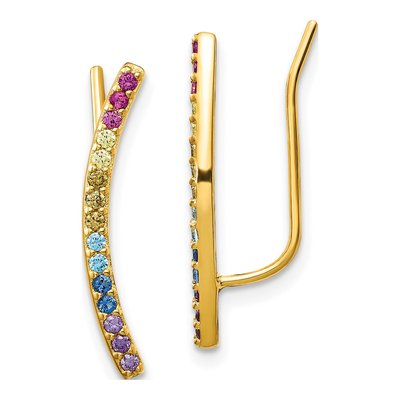 Gold-Plated Sterling Silver CZ Ear Climbers Threader Earrings