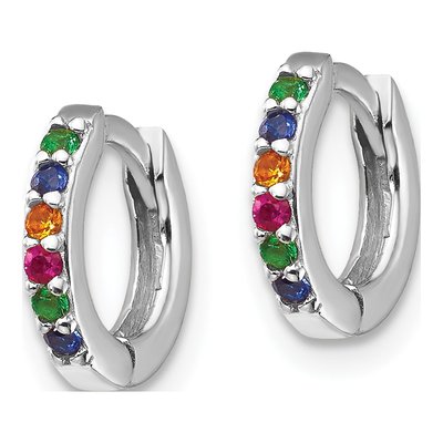 Sterling Silver 9.45mm CZ Multicolor Huggie Hoop Earrings – view 3