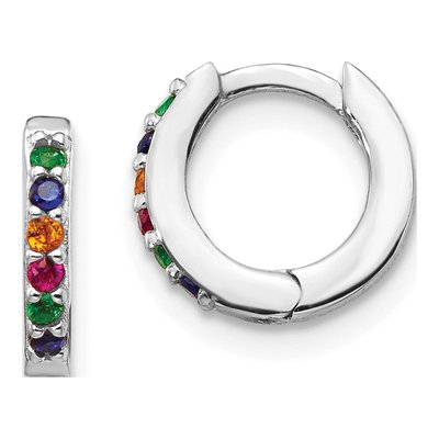 Sterling Silver 9.45mm CZ Multicolor Huggie Hoop Earrings