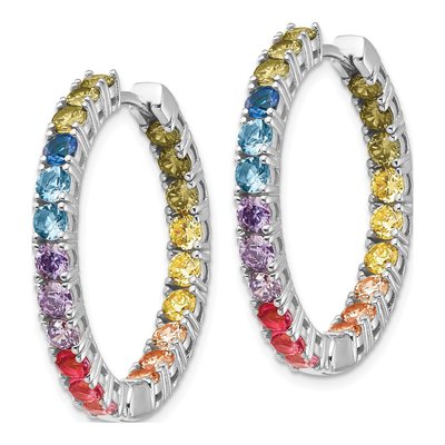 Sterling Silver 29mm CZ Colorful Hoop Earrings – view 3