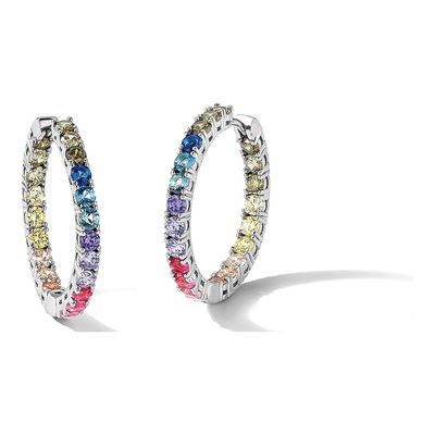 Sterling Silver 29mm CZ Colorful Hoop Earrings – view 6