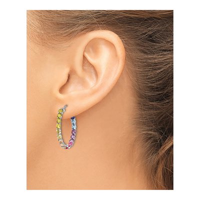 Sterling Silver 26mm CZ Multi-Color Hoop Earrings – view 4