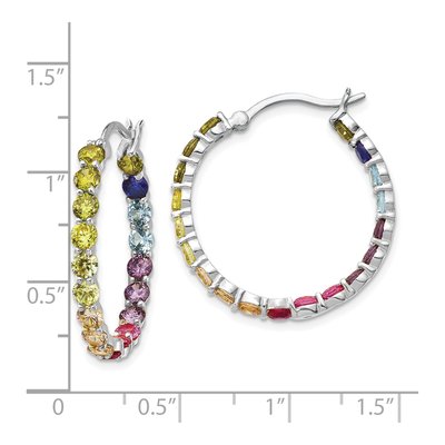 Sterling Silver 26mm CZ Multi-Color Hoop Earrings – view 5