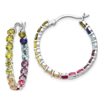 Sterling Silver 26mm CZ Multi-Color Hoop Earrings
