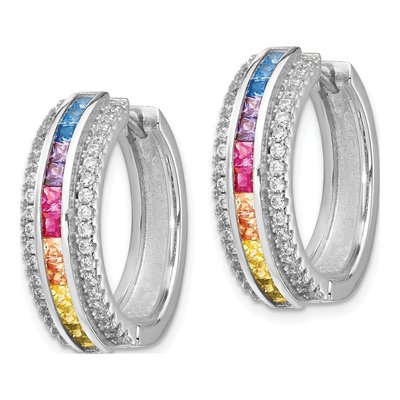 Sterling Silver 22mm CZ Multi-Color Hoop Earrings – view 3