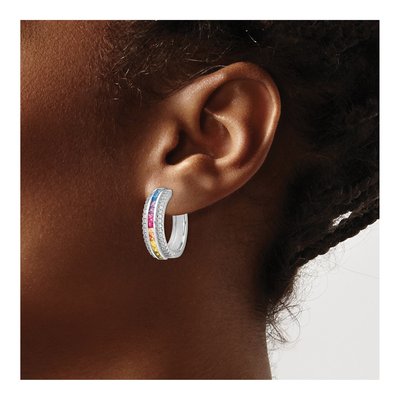 Sterling Silver 22mm CZ Multi-Color Hoop Earrings – view 4