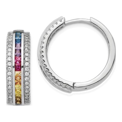 Sterling Silver 22mm CZ Multi-Color Hoop Earrings