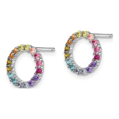 Sterling Silver 1.5mm Round CZ Colorful Open Circle Stud Earrings – view 3