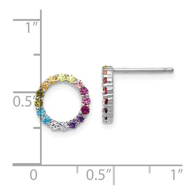 Sterling Silver 1.5mm Round CZ Colorful Open Circle Stud Earrings – view 5