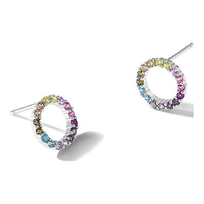 Sterling Silver 1.5mm Round CZ Colorful Open Circle Stud Earrings – view 6