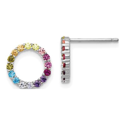 Sterling Silver 1.5mm Round CZ Colorful Open Circle Stud Earrings