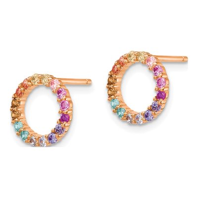 Rose Gold-Plated Sterling Silver Round CZ Open Circle Stud Earrings – view 3